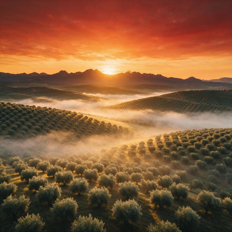 Amanecer sobre los olivares de Íllora · Buenos días, Íllora